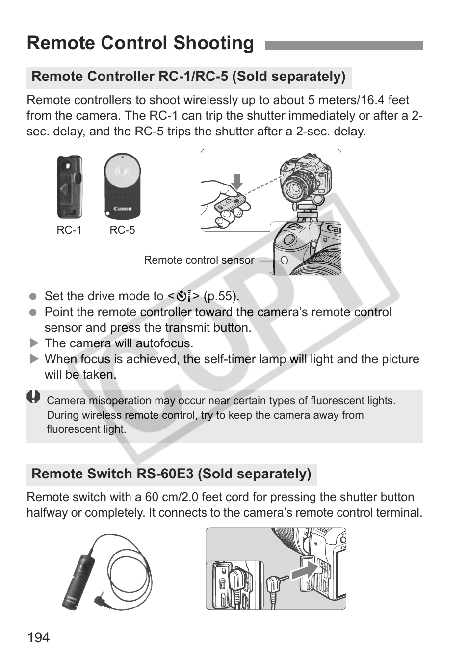 Remote control shooting | Canon eos rebel t1i User Manual | Page 194 / 228