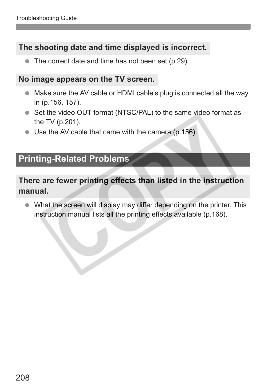 Printing-related problems | Canon eos rebel t1i User Manual | Page 208 / 228