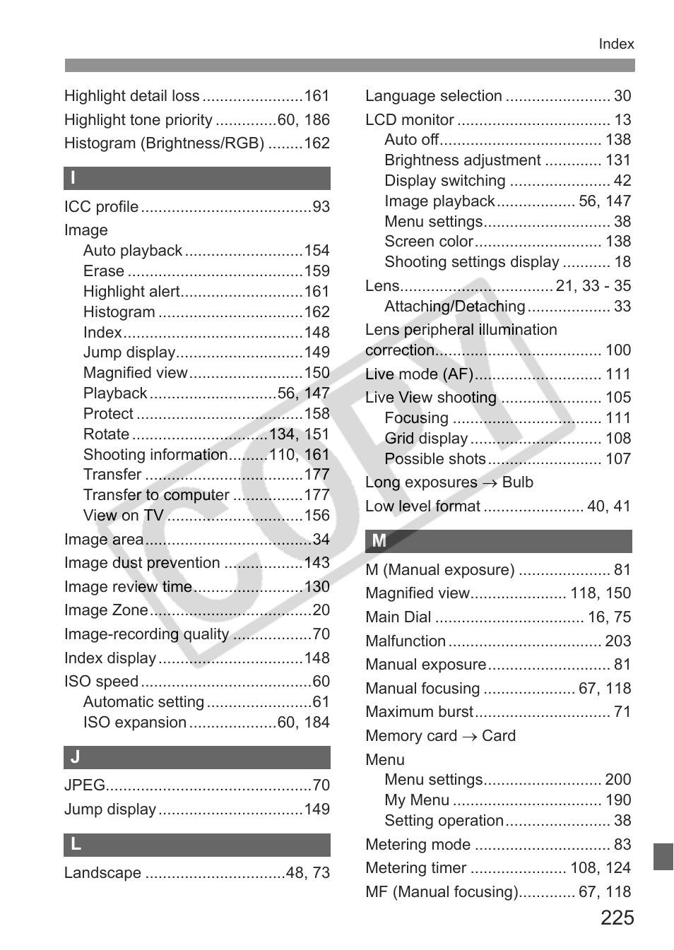 Canon eos rebel t1i User Manual | Page 225 / 228