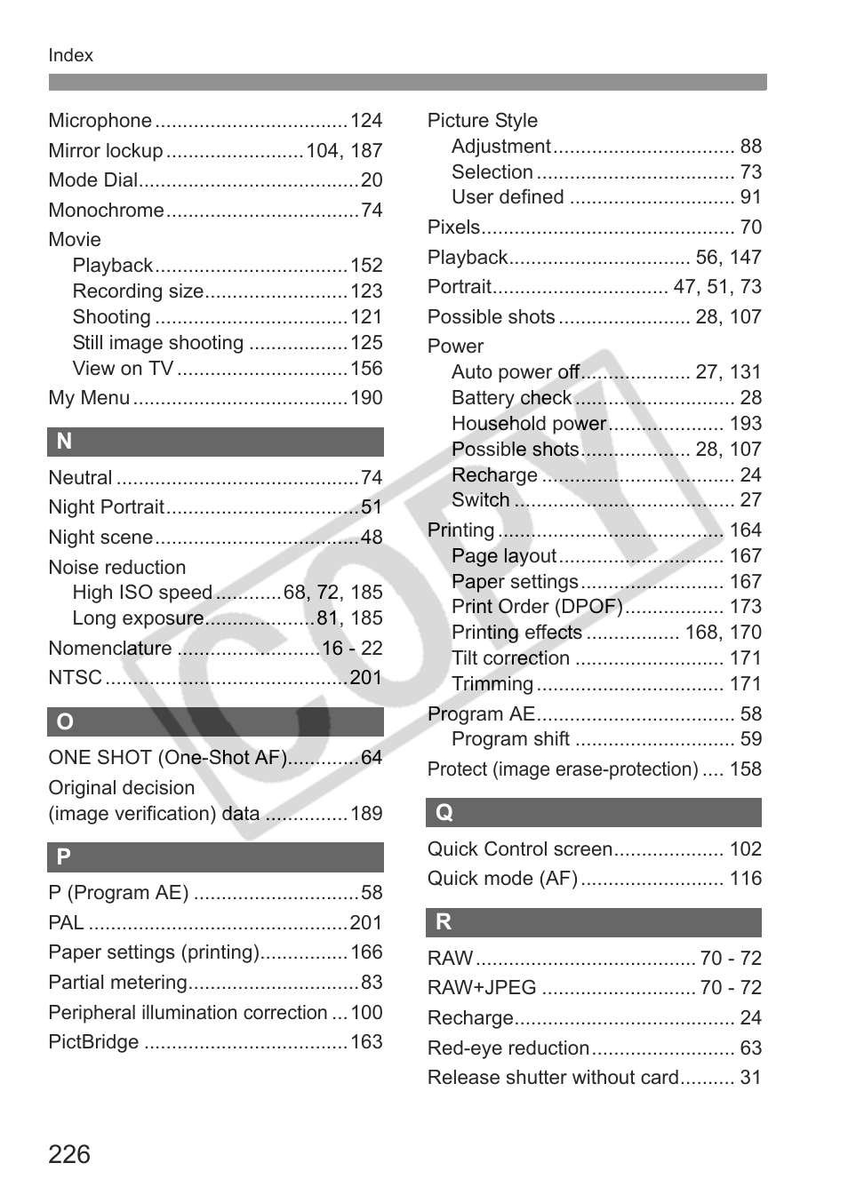 Canon eos rebel t1i User Manual | Page 226 / 228