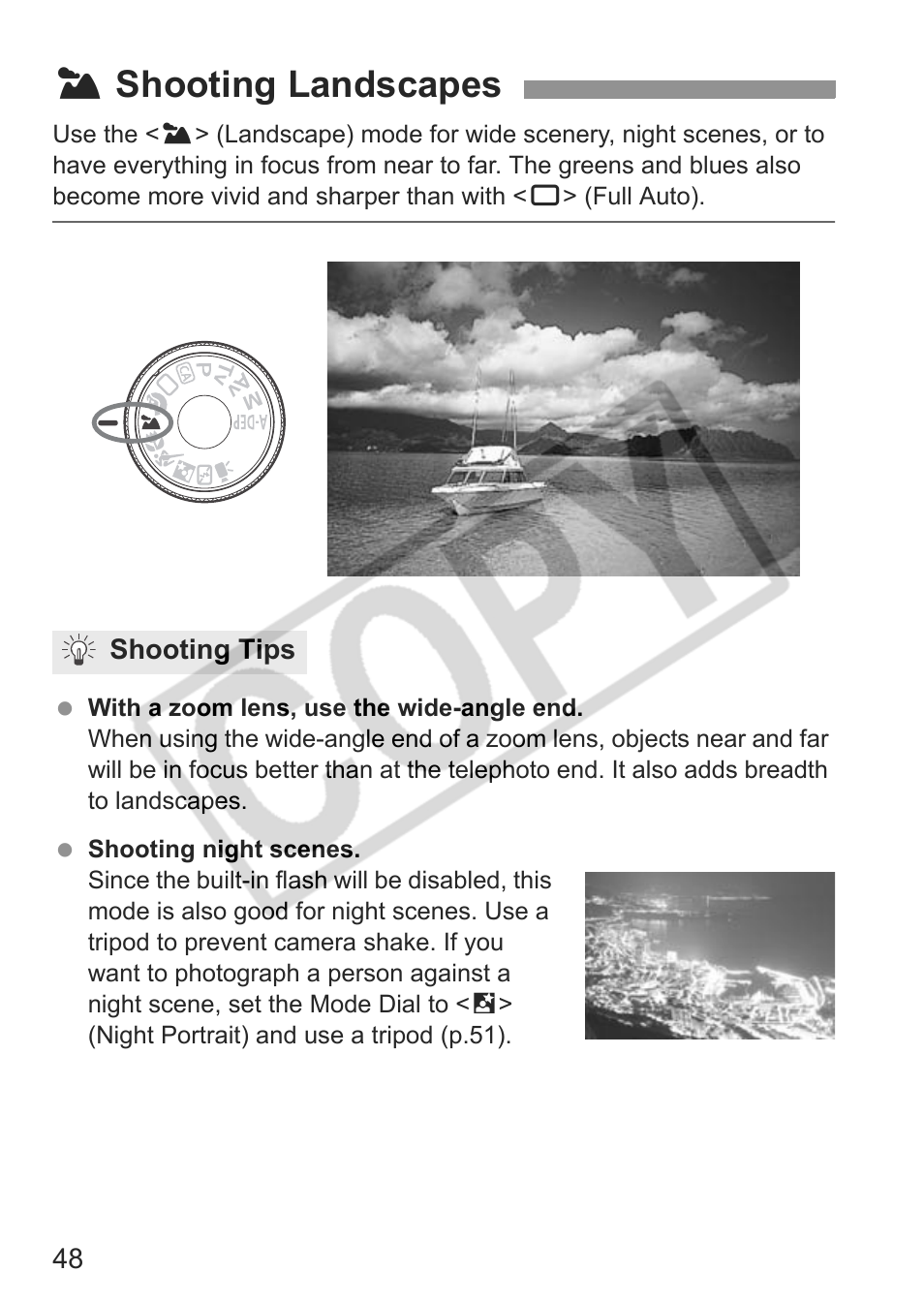 3 shooting landscapes | Canon eos rebel t1i User Manual | Page 48 / 228