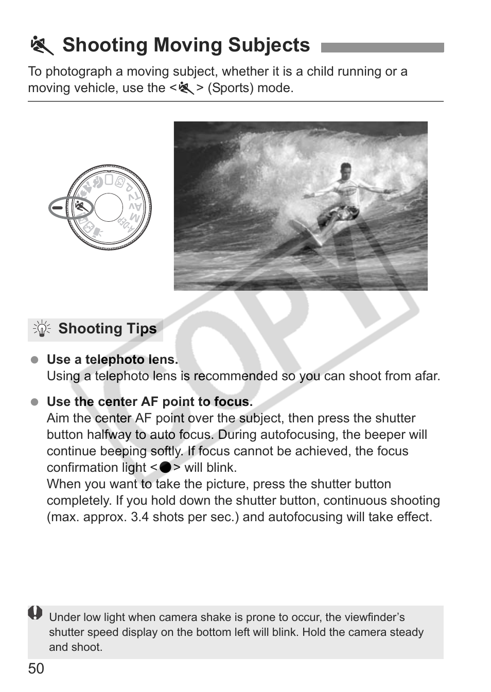 5 shooting moving subjects | Canon eos rebel t1i User Manual | Page 50 / 228