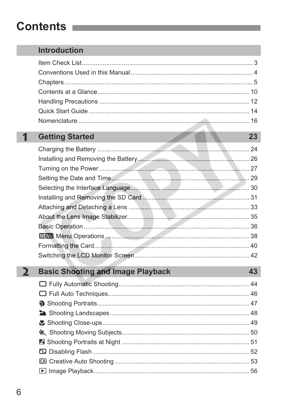 Canon eos rebel t1i User Manual | Page 6 / 228