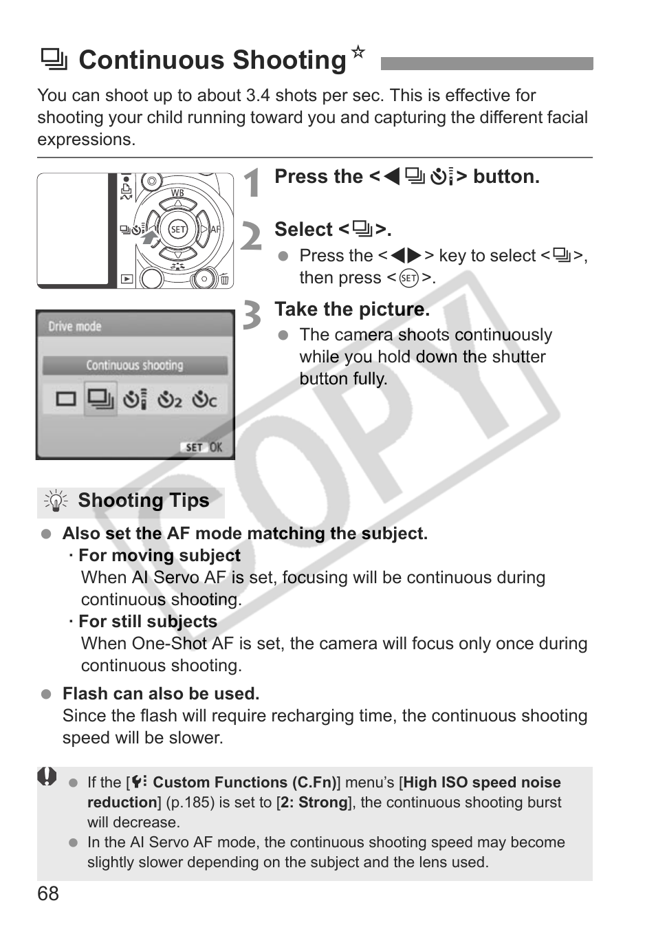 Icontinuous shooting n | Canon eos rebel t1i User Manual | Page 68 / 228