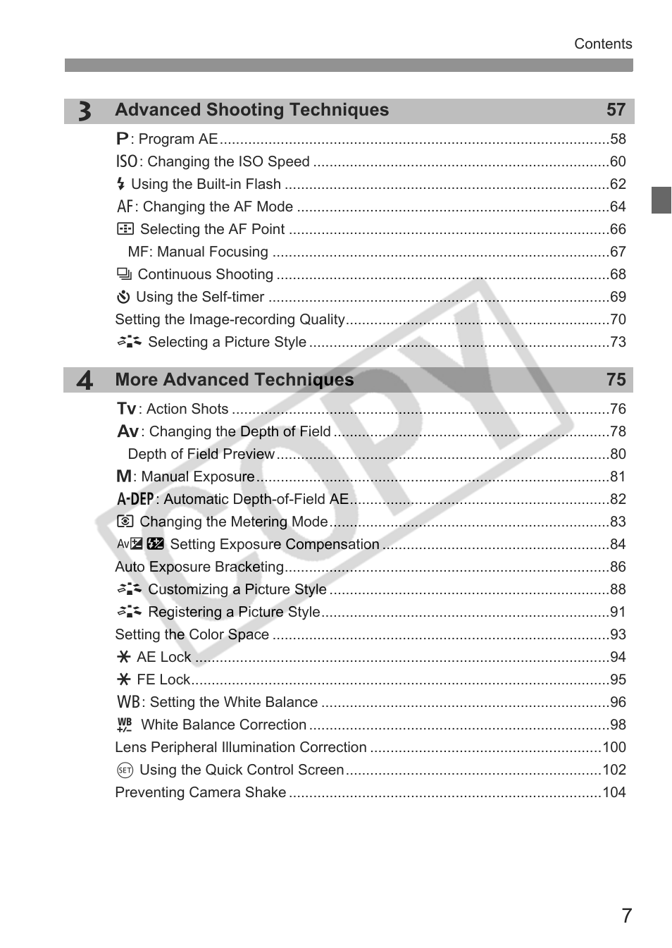 Canon eos rebel t1i User Manual | Page 7 / 228