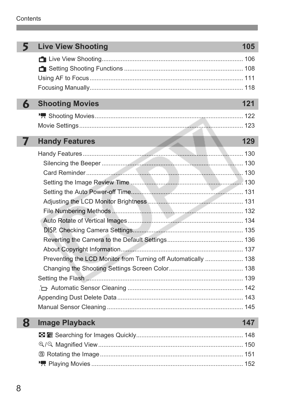 Canon eos rebel t1i User Manual | Page 8 / 228