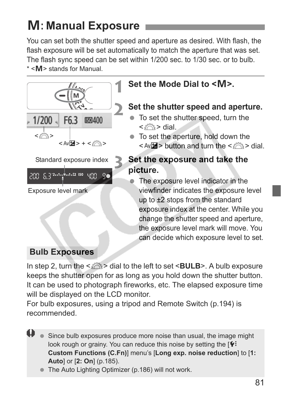 A: manual exposure | Canon eos rebel t1i User Manual | Page 81 / 228