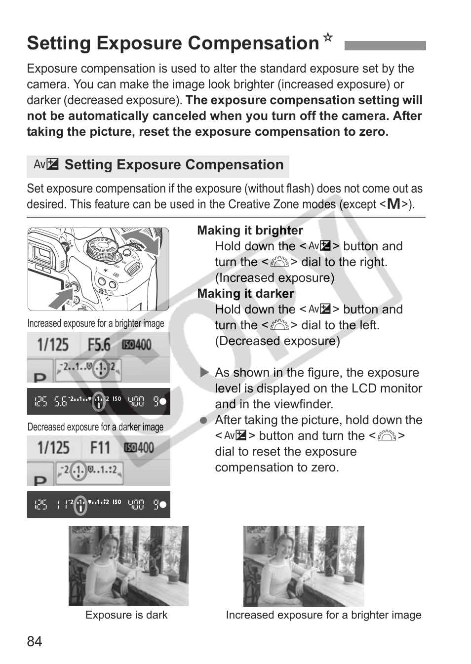 Setting exposure compensation n | Canon eos rebel t1i User Manual | Page 84 / 228