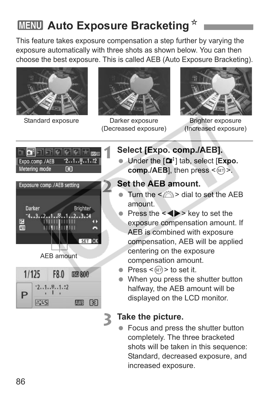 3auto exposure bracketing n | Canon eos rebel t1i User Manual | Page 86 / 228