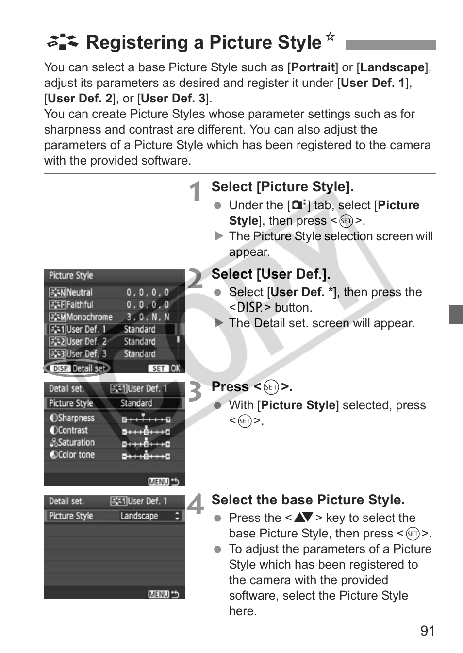 Aregistering a picture style n | Canon eos rebel t1i User Manual | Page 91 / 228