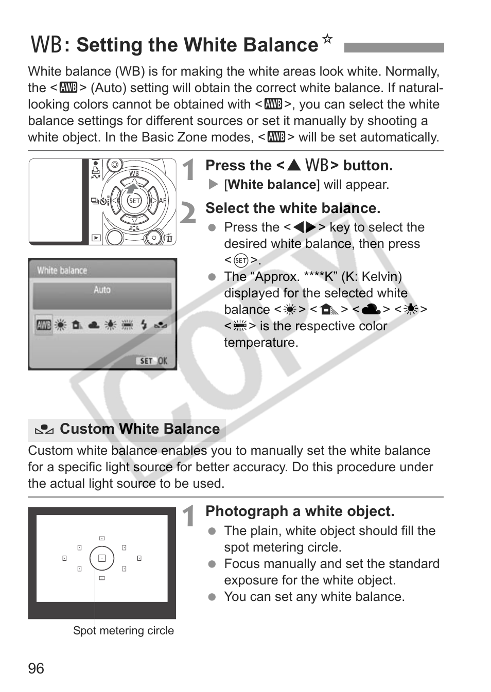 B: setting the white balance n | Canon eos rebel t1i User Manual | Page 96 / 228