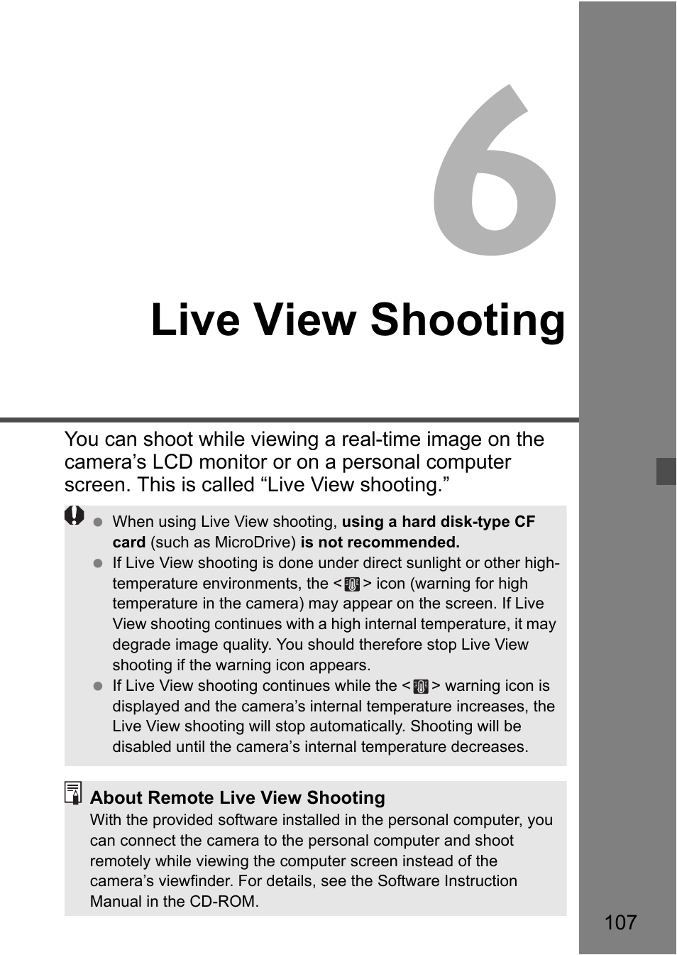 Live view shooting | Canon EOS 40D User Manual | Page 107 / 196