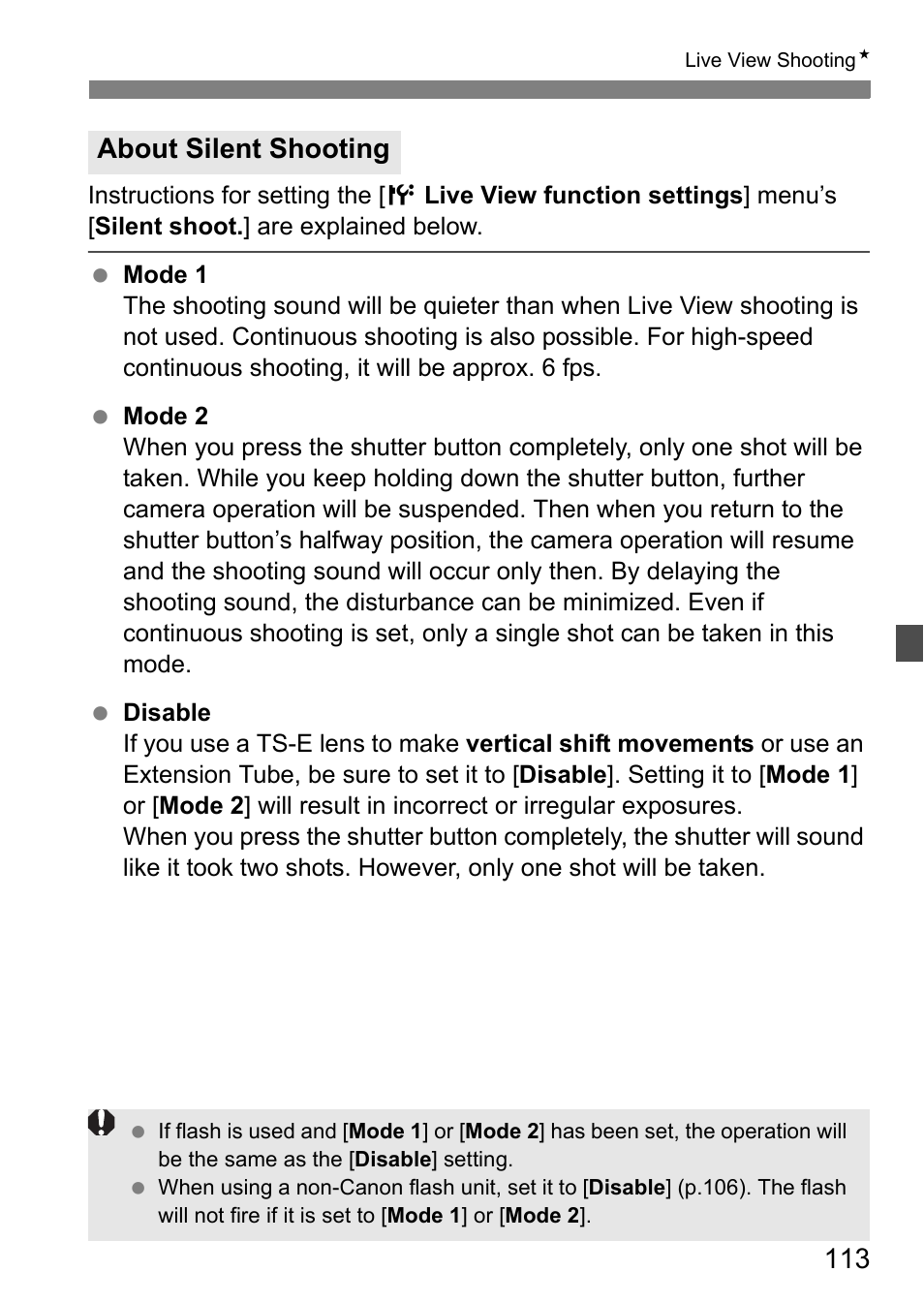 About silent shooting | Canon EOS 40D User Manual | Page 113 / 196