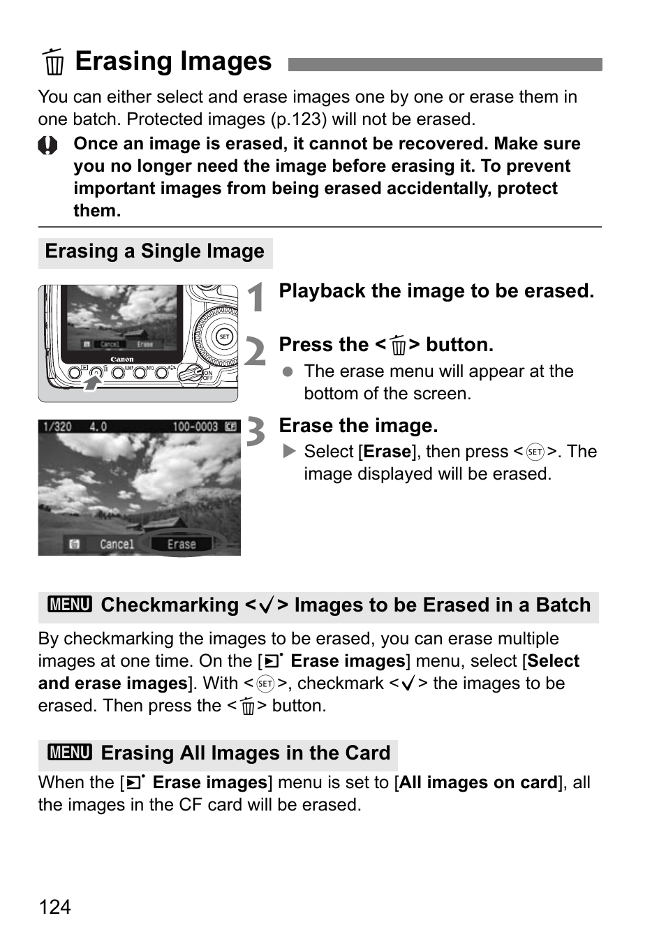 Lerasing images | Canon EOS 40D User Manual | Page 124 / 196