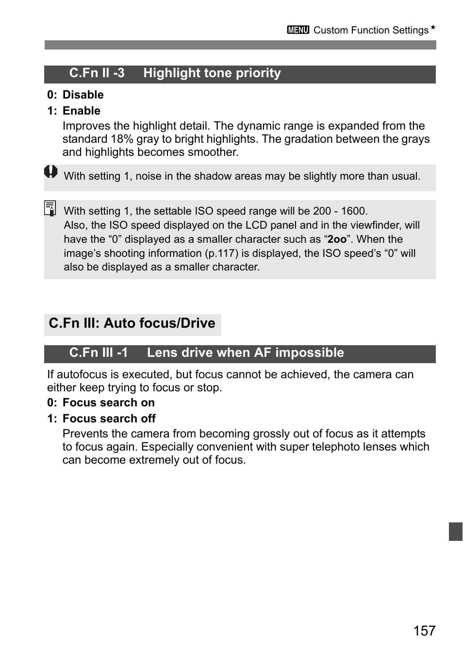 C.fn iii: auto focus/drive | Canon EOS 40D User Manual | Page 157 / 196