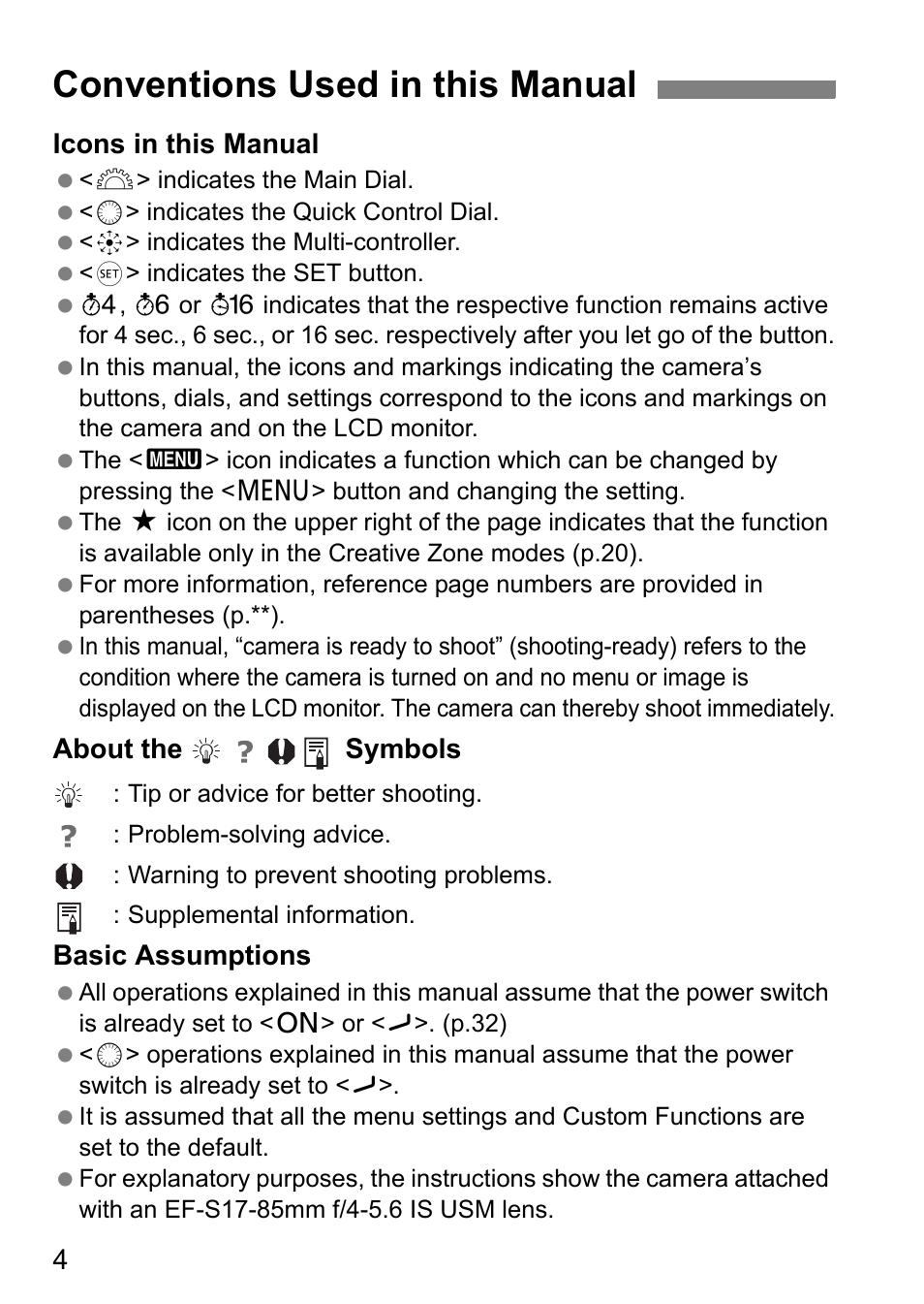 Conventions used in this manual | Canon EOS 40D User Manual | Page 4 / 196