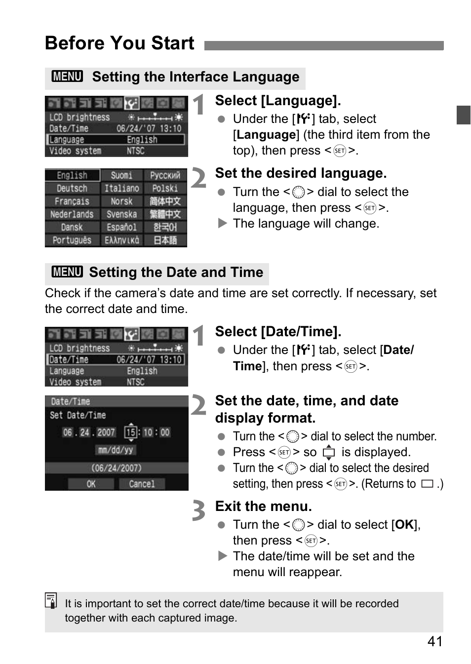 Before you start | Canon EOS 40D User Manual | Page 41 / 196