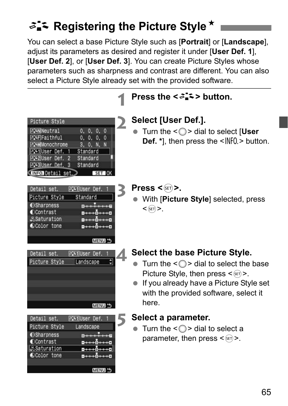 A registering the picture style n | Canon EOS 40D User Manual | Page 65 / 196