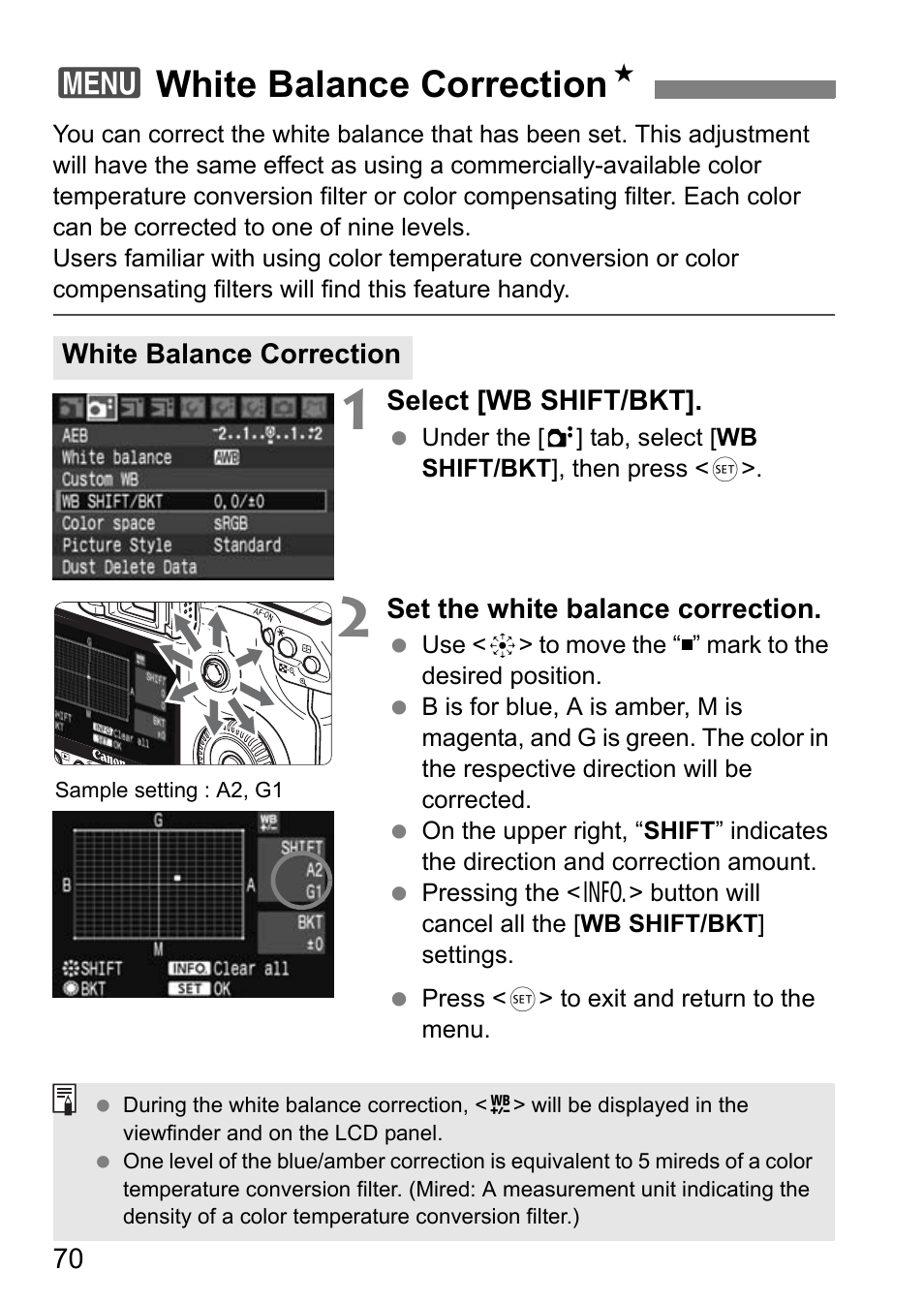 3white balance correction n | Canon EOS 40D User Manual | Page 70 / 196