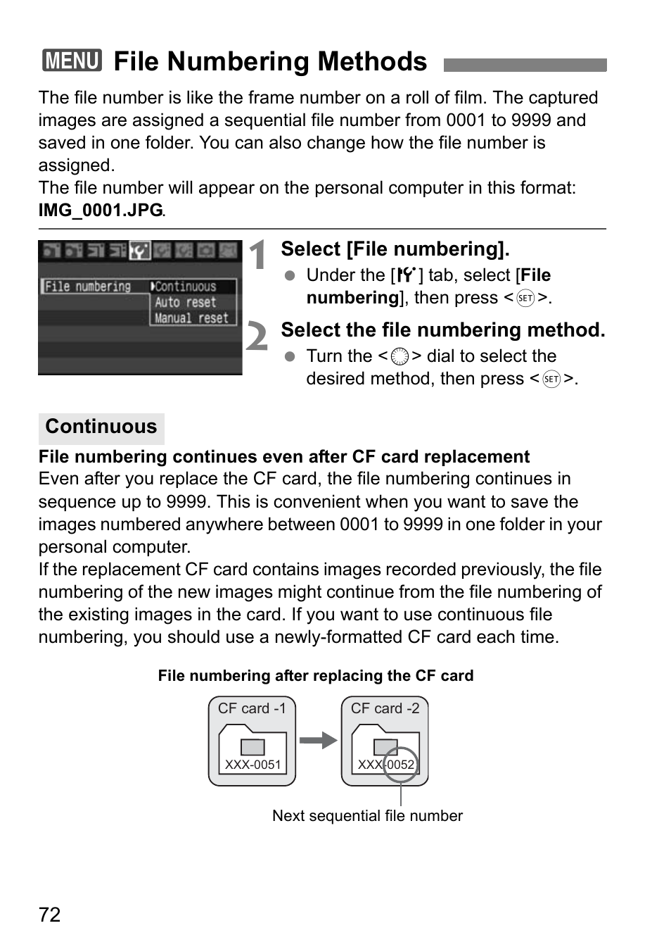 3file numbering methods | Canon EOS 40D User Manual | Page 72 / 196