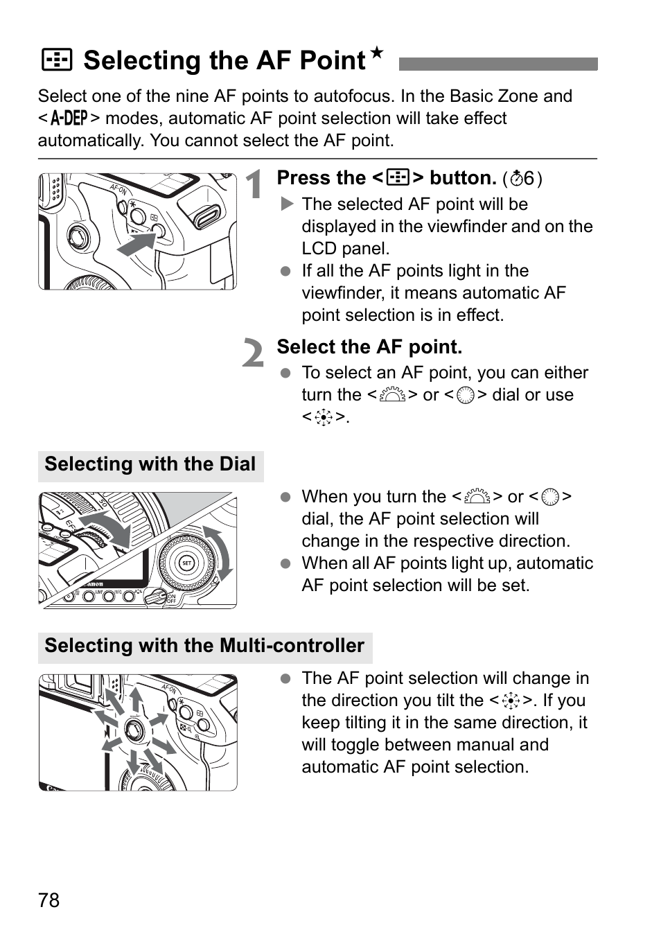 Sselecting the af point n | Canon EOS 40D User Manual | Page 78 / 196