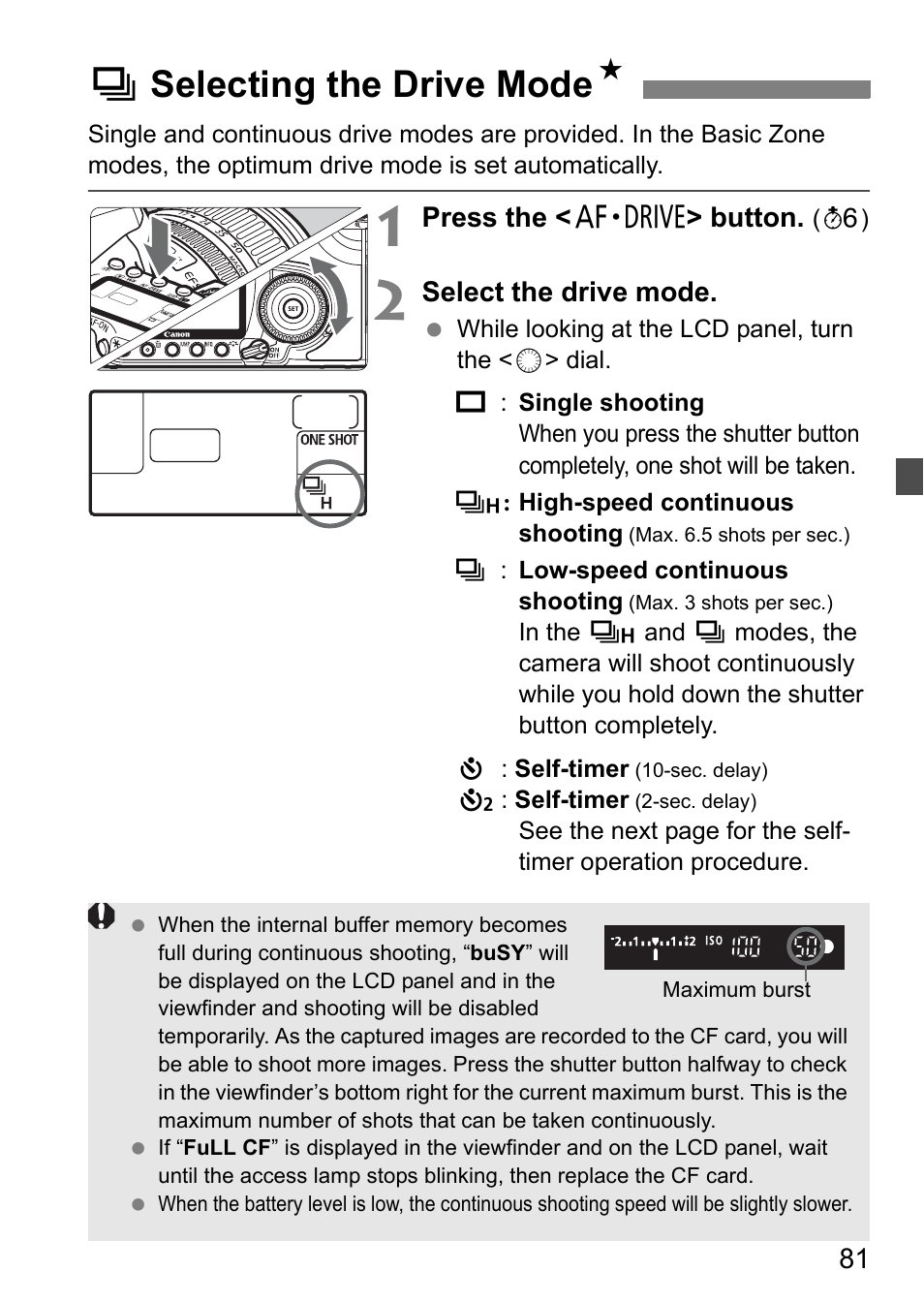 Iselecting the drive mode | Canon EOS 40D User Manual | Page 81 / 196