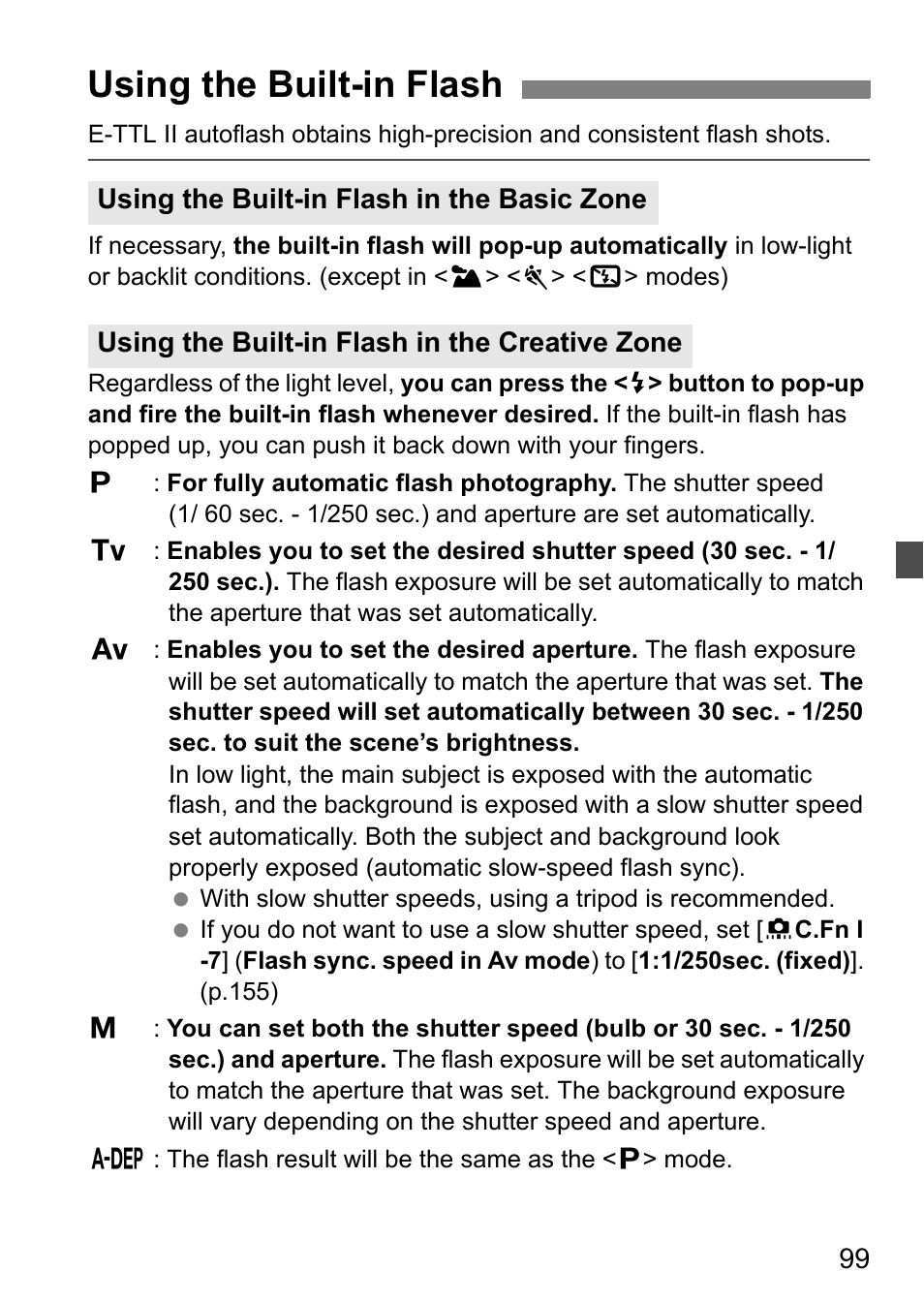 Using the built-in flash | Canon EOS 40D User Manual | Page 99 / 196