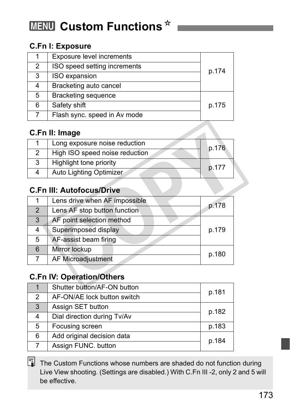 Cop y, 3custom functions n | Canon EOS 50D User Manual | Page 173 / 228