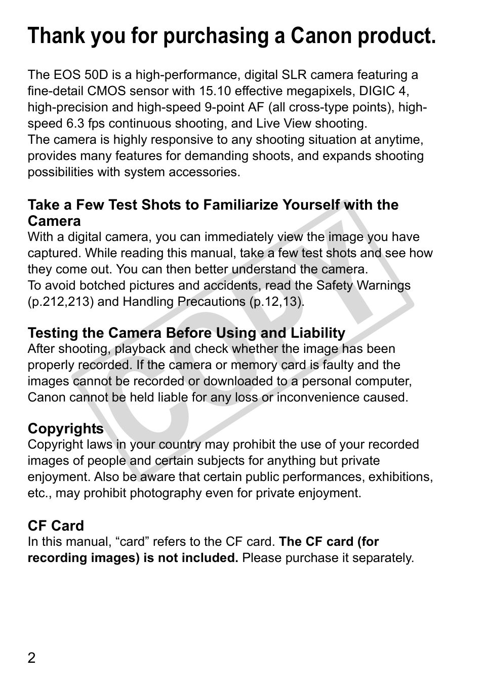Cop y | Canon EOS 50D User Manual | Page 2 / 228