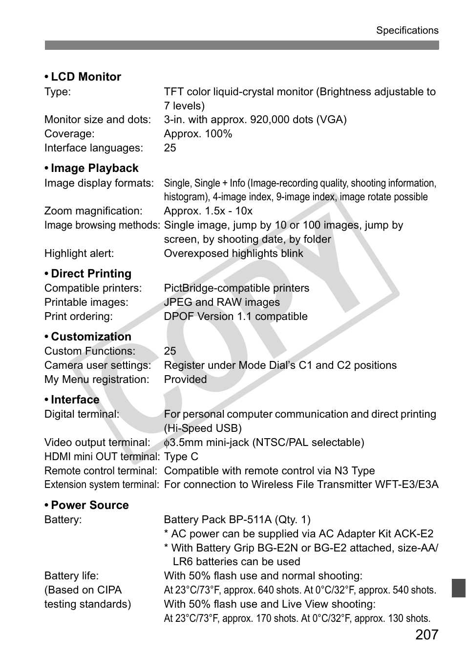 Cop y | Canon EOS 50D User Manual | Page 207 / 228