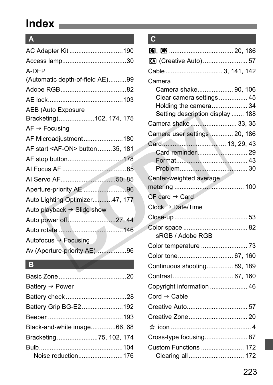 Cop y | Canon EOS 50D User Manual | Page 223 / 228