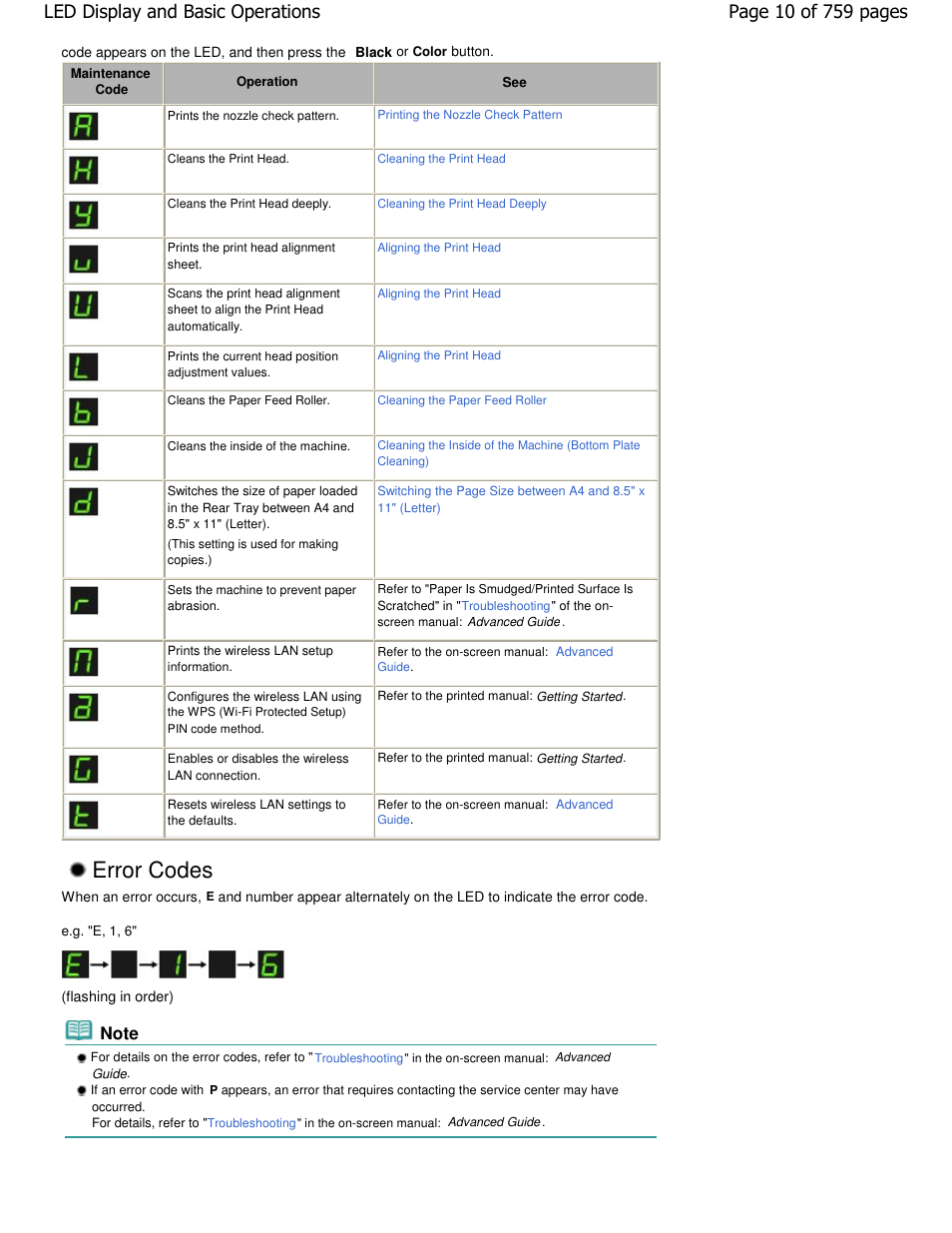 Error codes | Canon mp495 User Manual | Page 10 / 759