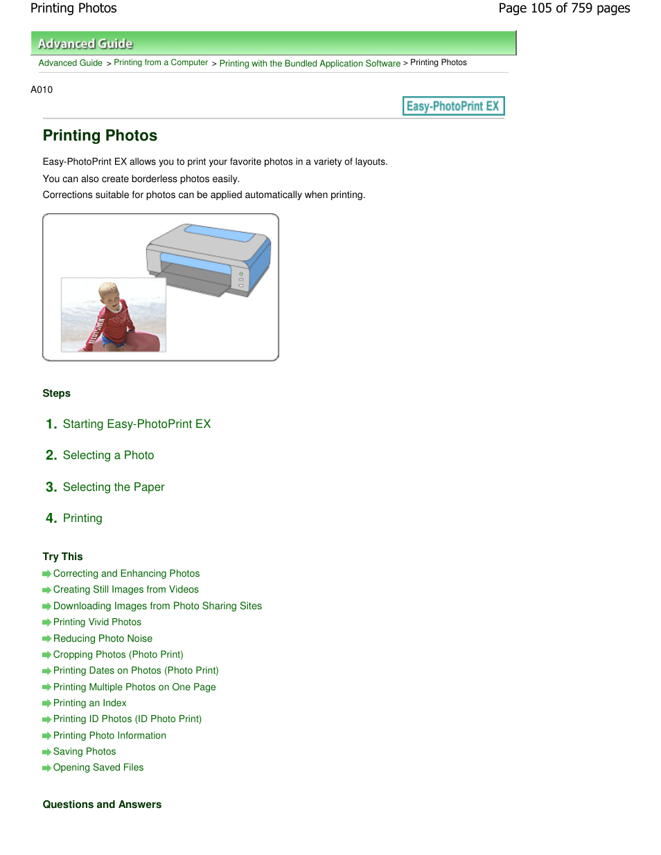 Printing photos | Canon mp495 User Manual | Page 105 / 759