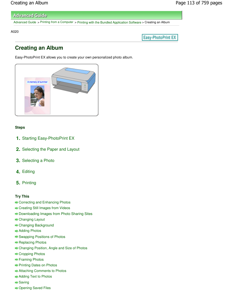 Creating an album | Canon mp495 User Manual | Page 113 / 759