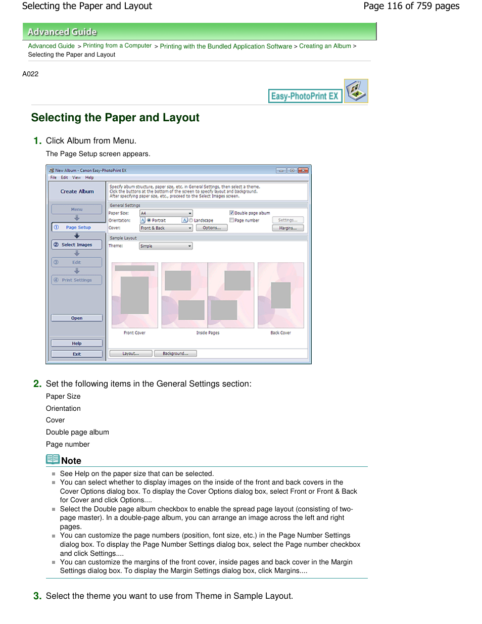 Selecting the paper and layout | Canon mp495 User Manual | Page 116 / 759