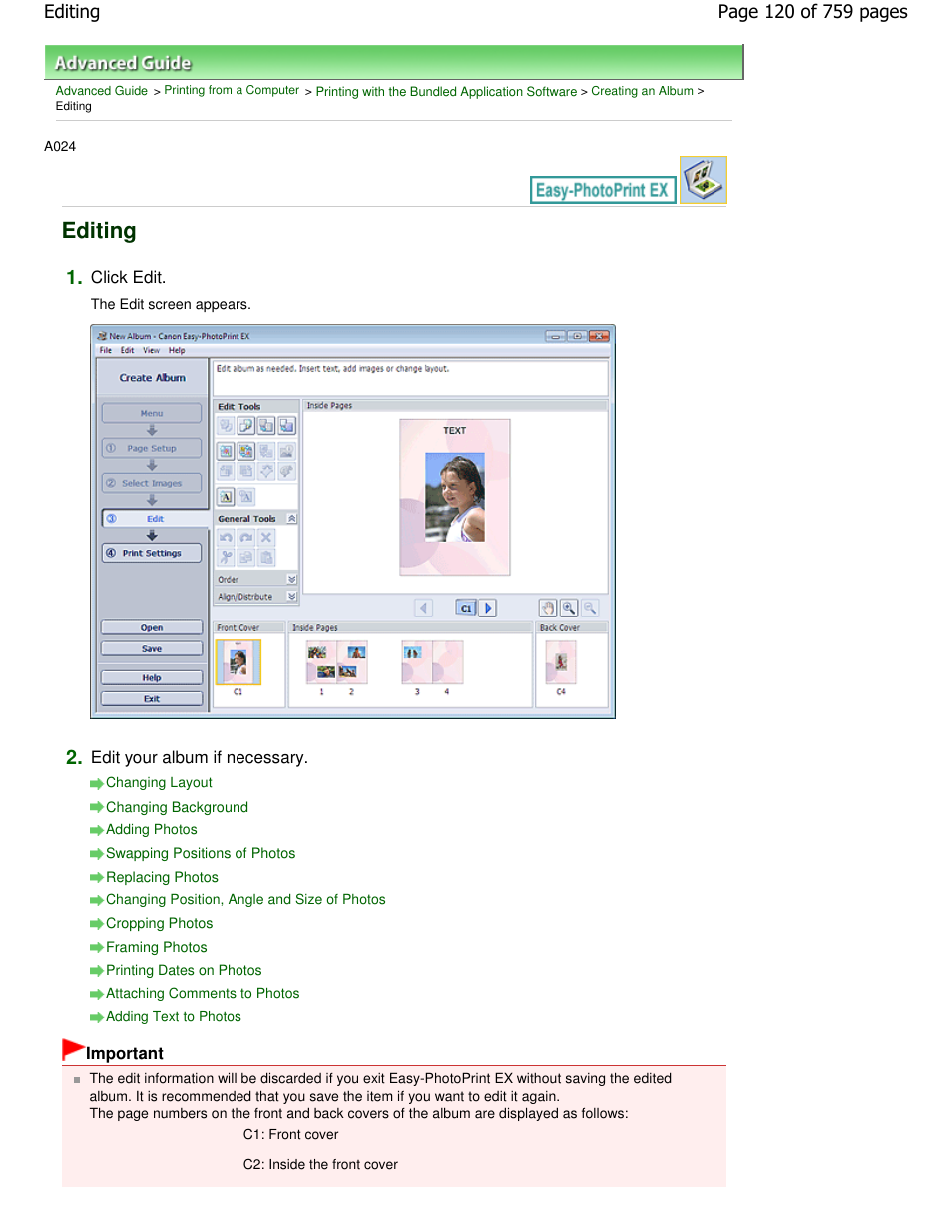 Editing | Canon mp495 User Manual | Page 120 / 759