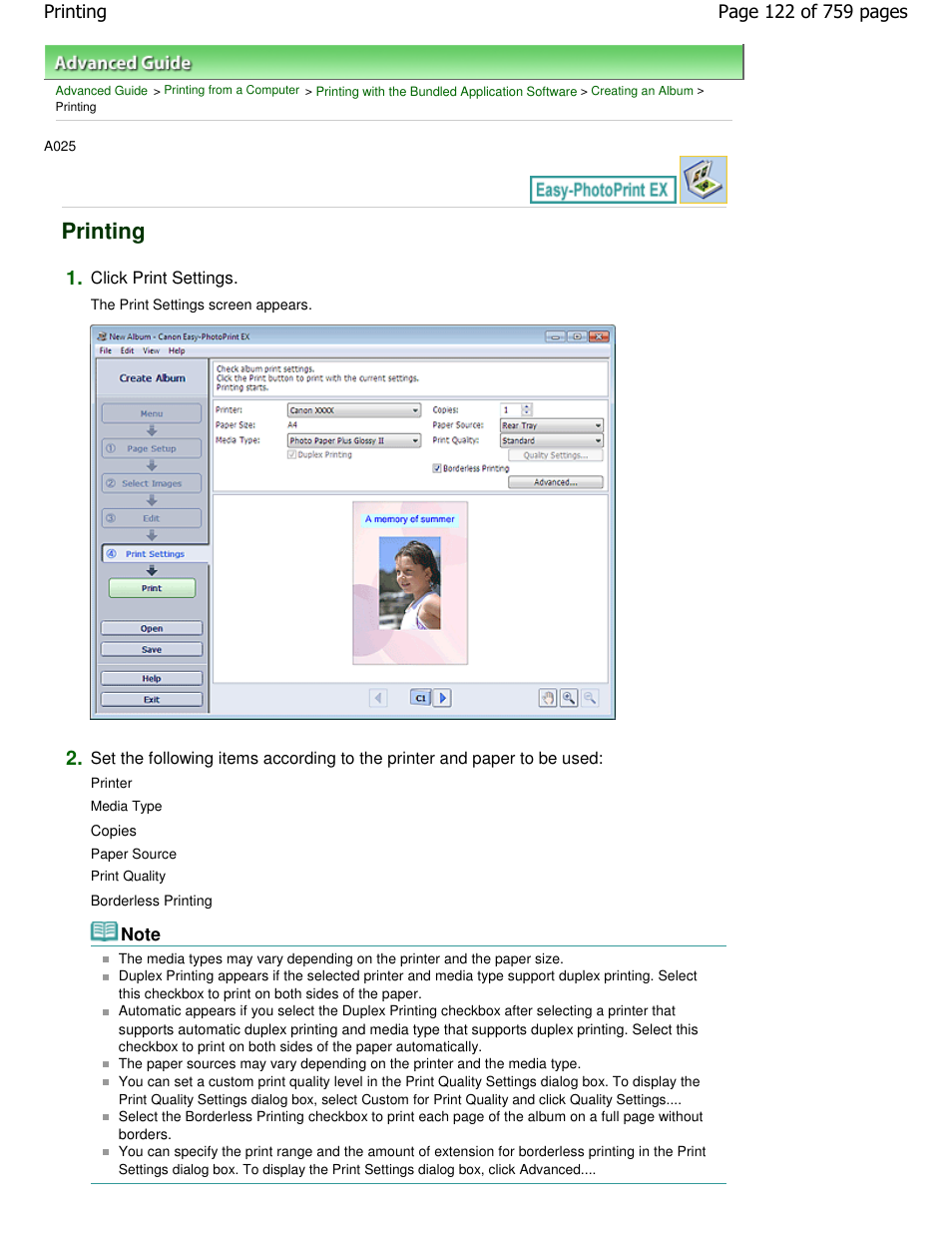 Printing | Canon mp495 User Manual | Page 122 / 759