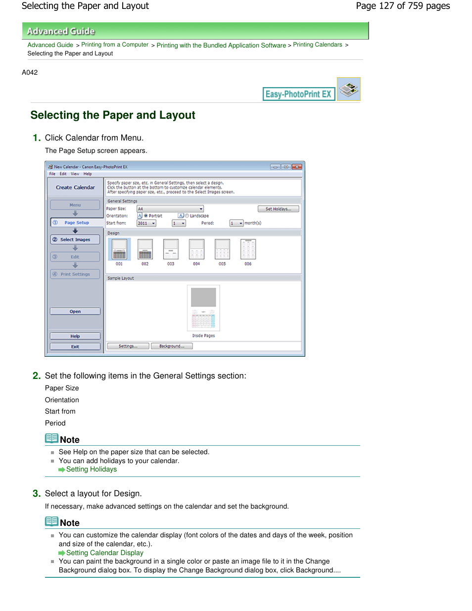 Selecting the paper and layout | Canon mp495 User Manual | Page 127 / 759