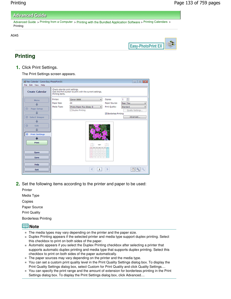 Printing | Canon mp495 User Manual | Page 133 / 759