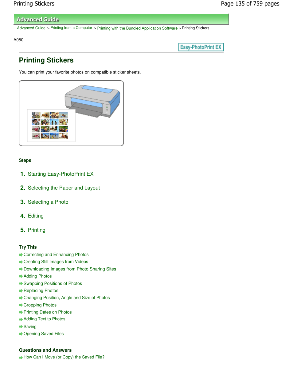 Printing stickers | Canon mp495 User Manual | Page 135 / 759