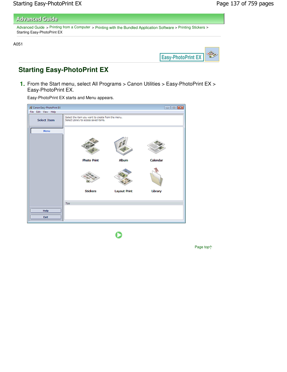 Starting easy-photoprint ex | Canon mp495 User Manual | Page 137 / 759