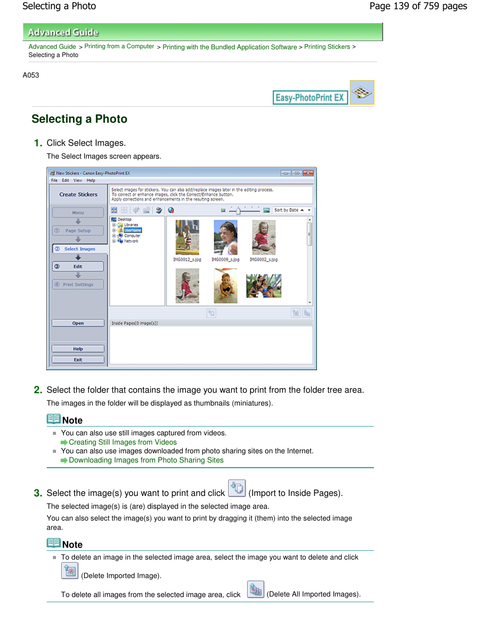 Selecting a photo | Canon mp495 User Manual | Page 139 / 759