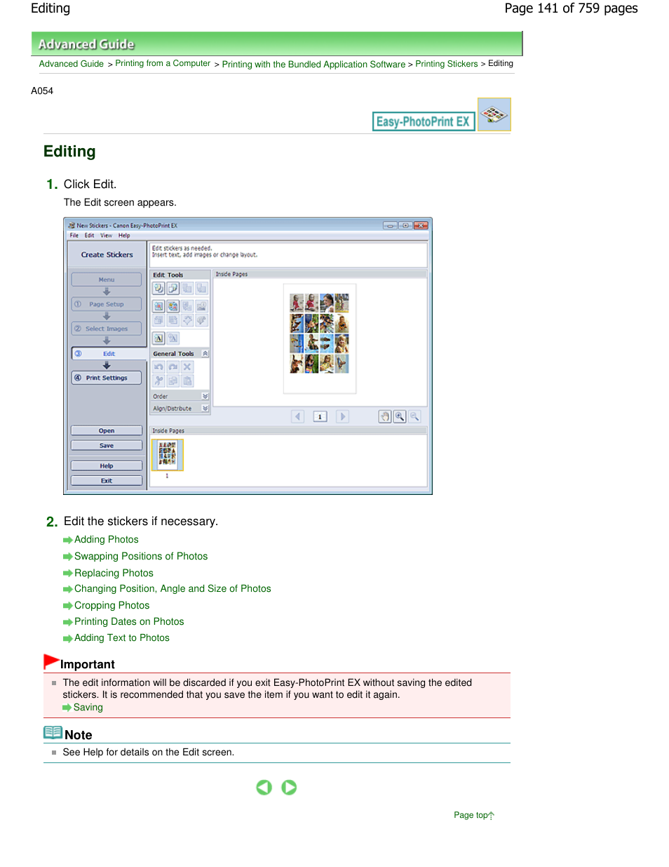 Editing | Canon mp495 User Manual | Page 141 / 759