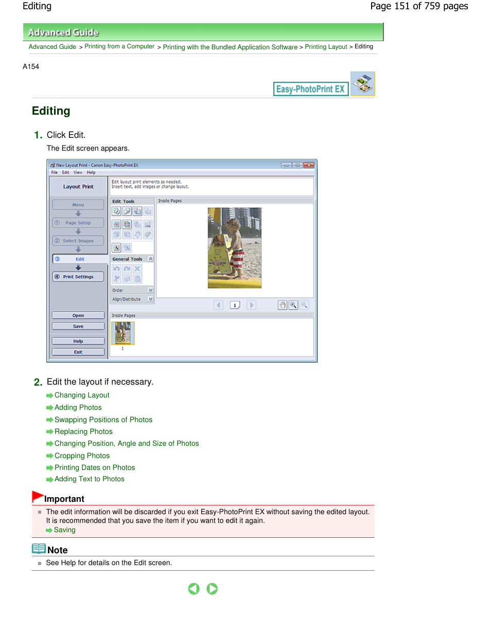 Editing | Canon mp495 User Manual | Page 151 / 759