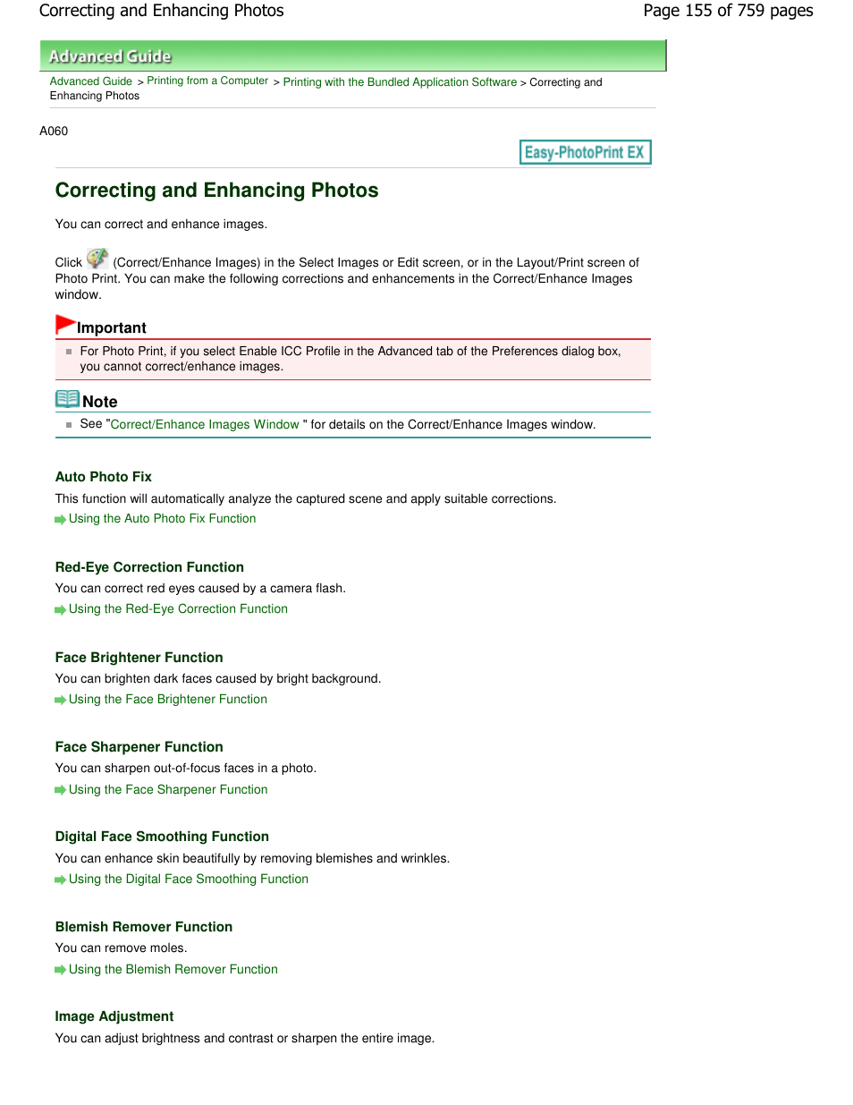 Correcting and enhancing photos | Canon mp495 User Manual | Page 155 / 759