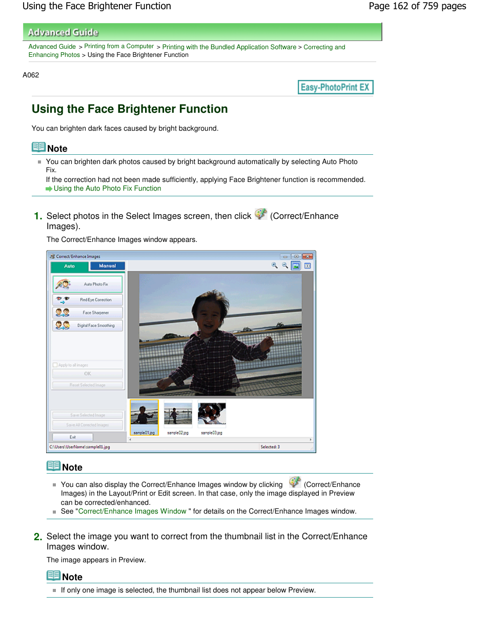 Using the face brightener function | Canon mp495 User Manual | Page 162 / 759