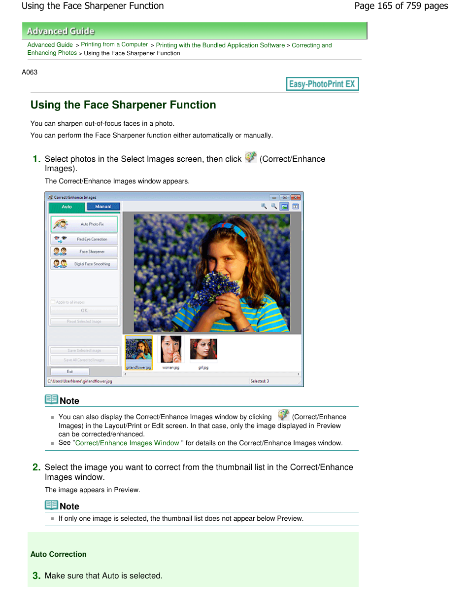 Using the face sharpener function | Canon mp495 User Manual | Page 165 / 759