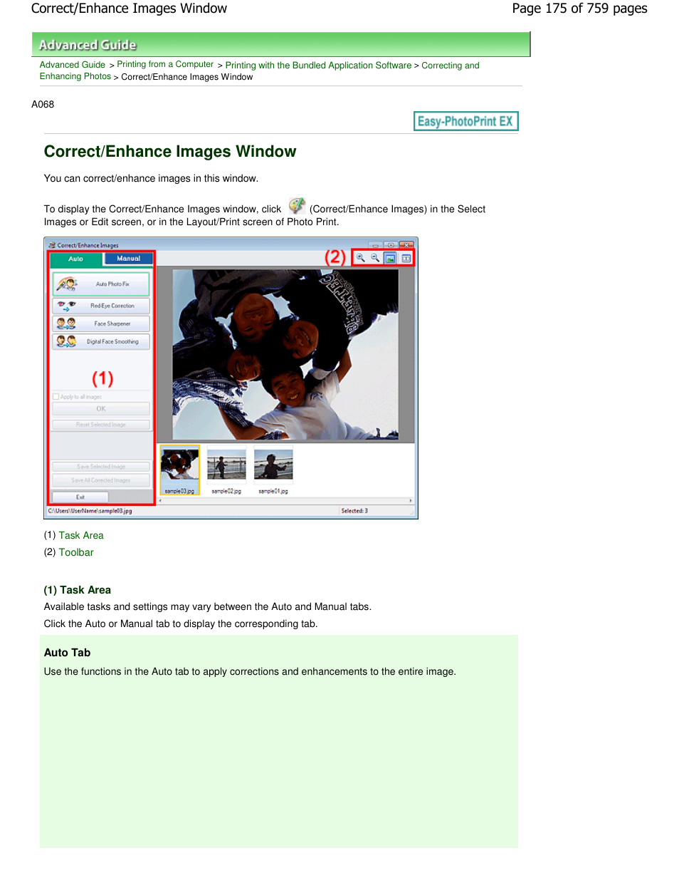 Correct/enhance images window | Canon mp495 User Manual | Page 175 / 759