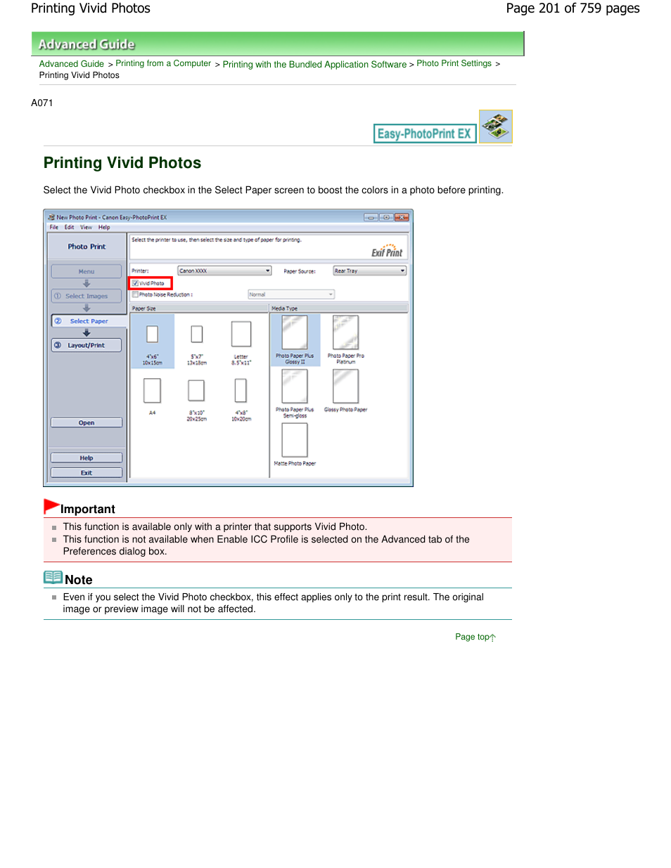 Printing vivid photos | Canon mp495 User Manual | Page 201 / 759