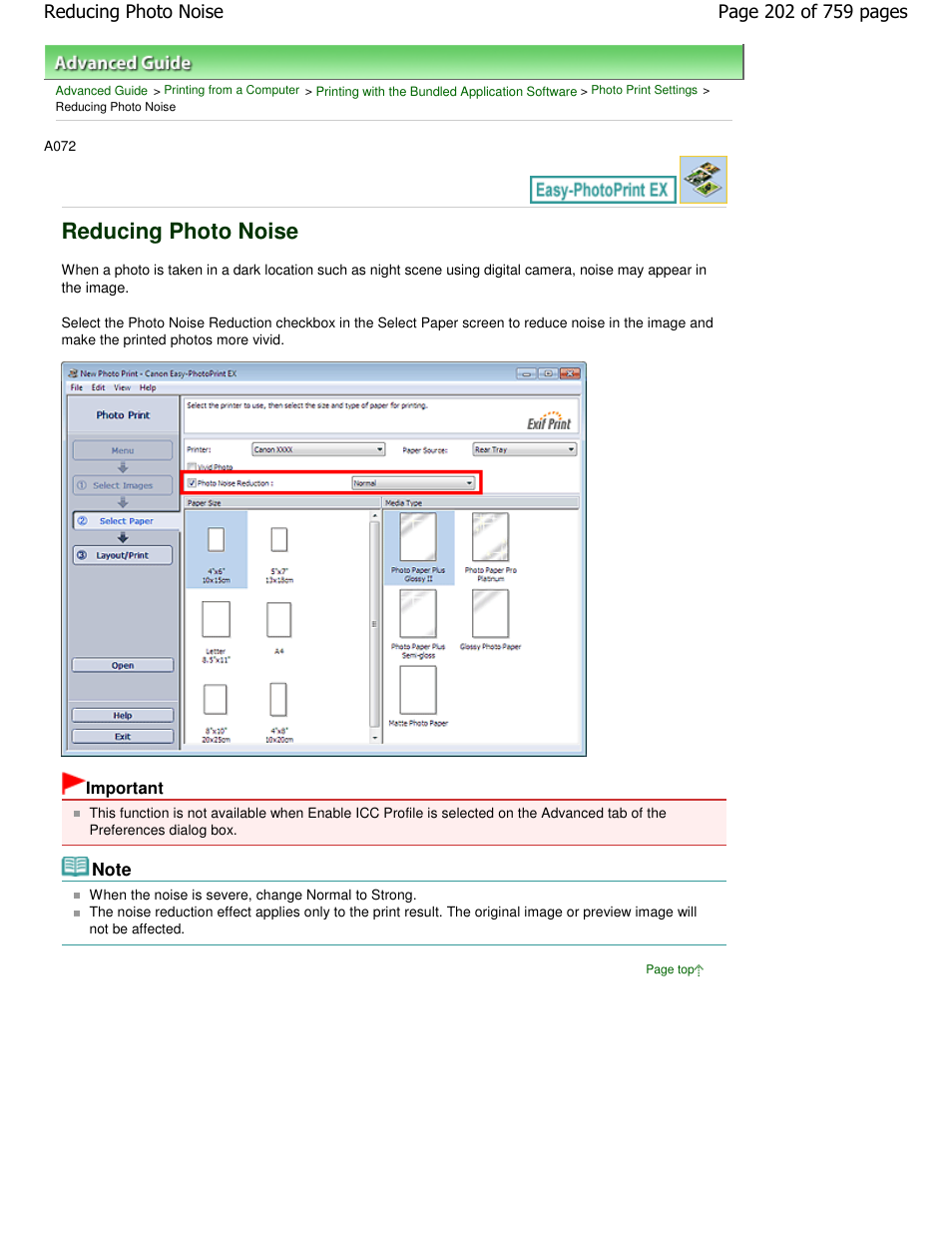 Reducing photo noise | Canon mp495 User Manual | Page 202 / 759